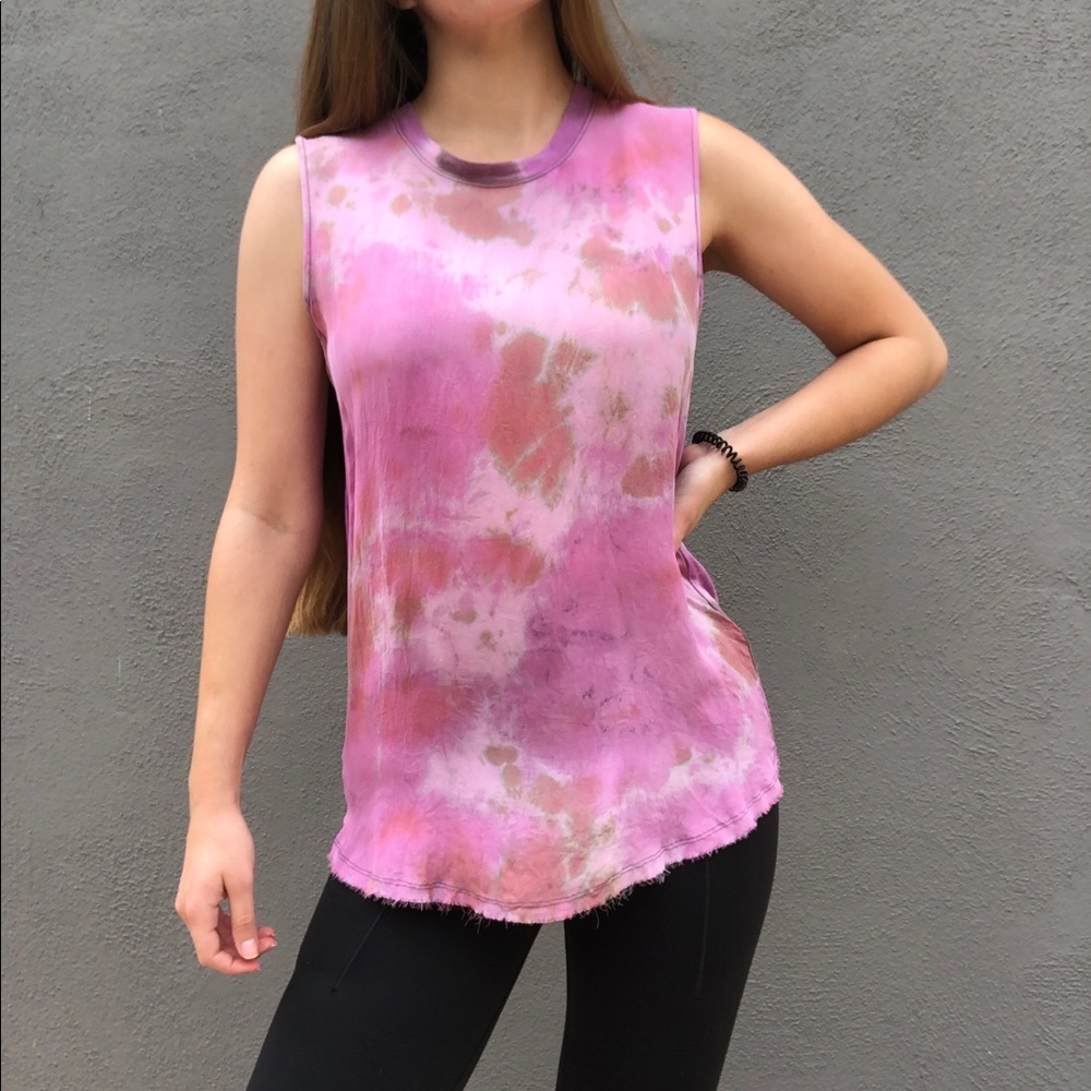 Raquel Allegra Silk Tie Dye Muscle Tee Purple Size Small